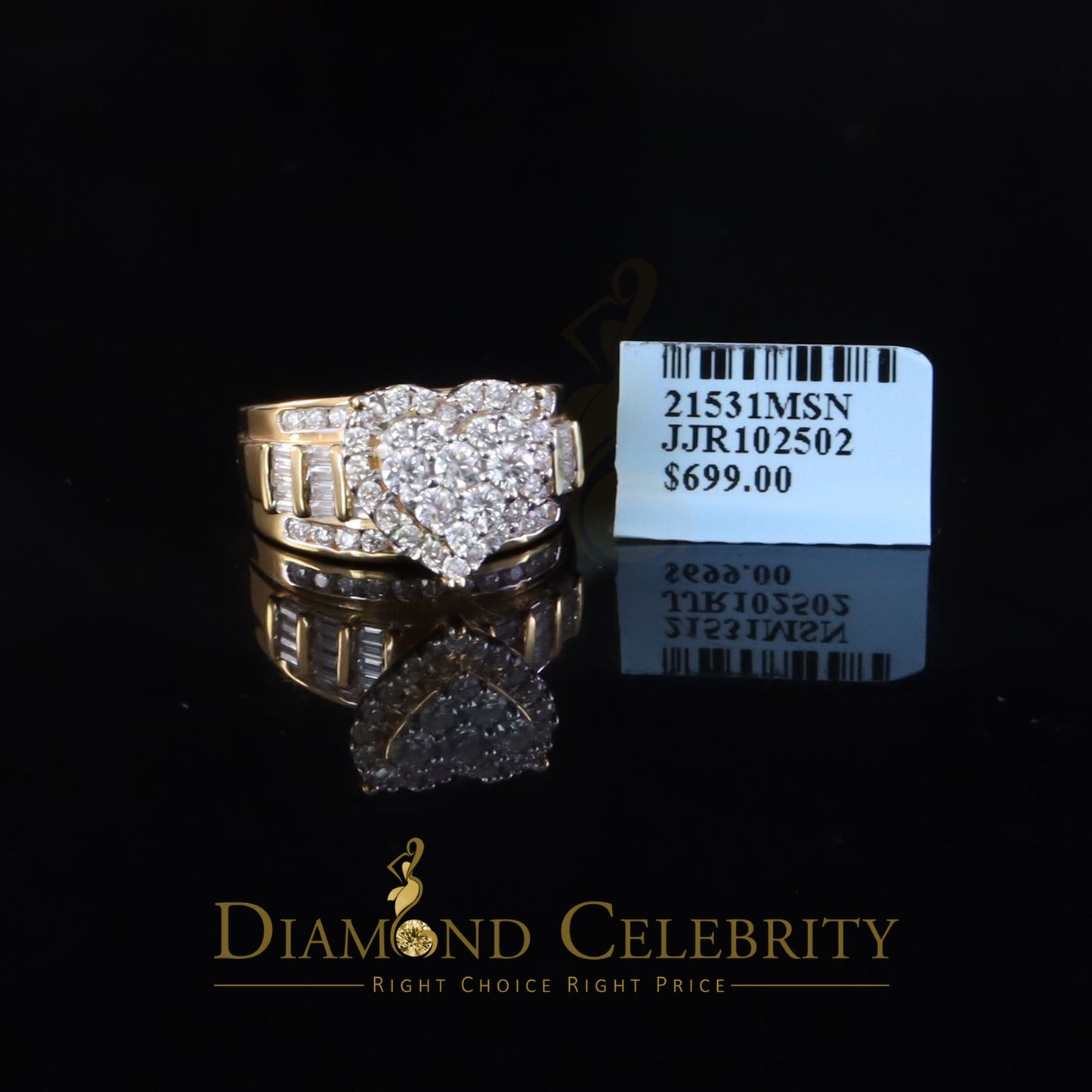 DiamondCelebritees Women's Cinderella Heart Ring Yellow 925 Silver 1.00ct VVS D Moissanite SZ7