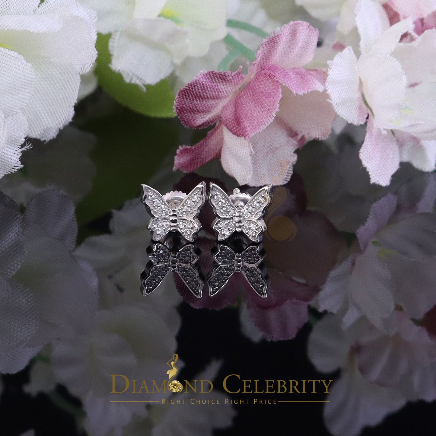 DiamondCelebritees  Women's 0.17ct Cubic Zirconia Butterfly Stud Earrings White 925 Sterling Silver
