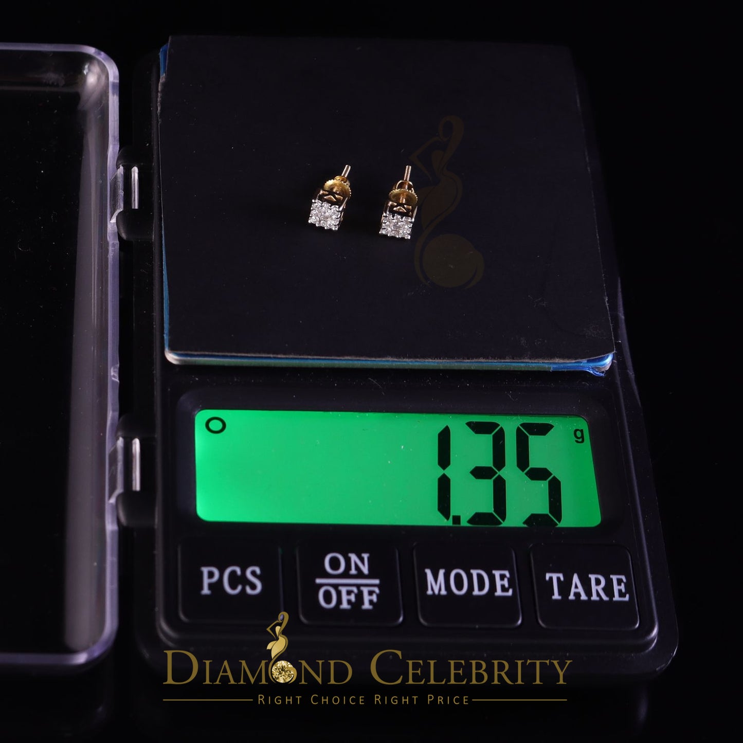 DiamondCelebritees Real Moissanite Stud Square Earrings 10k Real Yellow Gold 0.33ct VVS 'D' Color