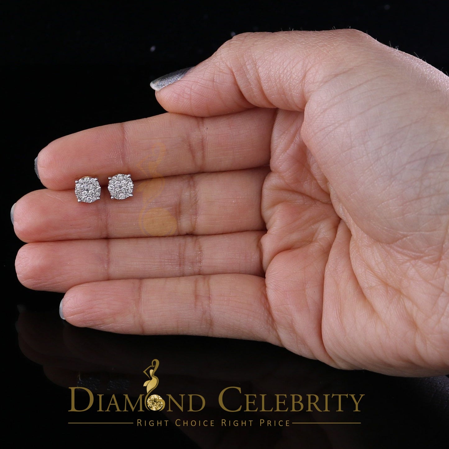 DiamondCelebritees 0.50CT Real Diamond 10K Real Yellow Gold Men's/Women's Stud Round Earring