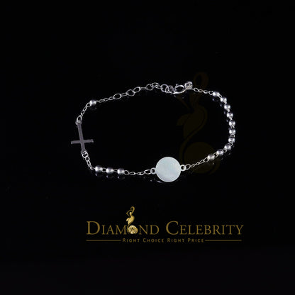 DiamondCelebritees 925 Sterling Plain Silver Virgin Merry White Oval Shape Women's Religious Bracelet