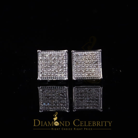 DiamondCelebritees 0.20ct Diamond 925 Sterling Silver White For Men / Women Square stud Earring