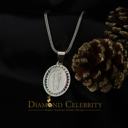 DiamondCelebritees 925 Sterling Silver St.Jude Multi Color CZ Men's/Women's Pendant White Religious