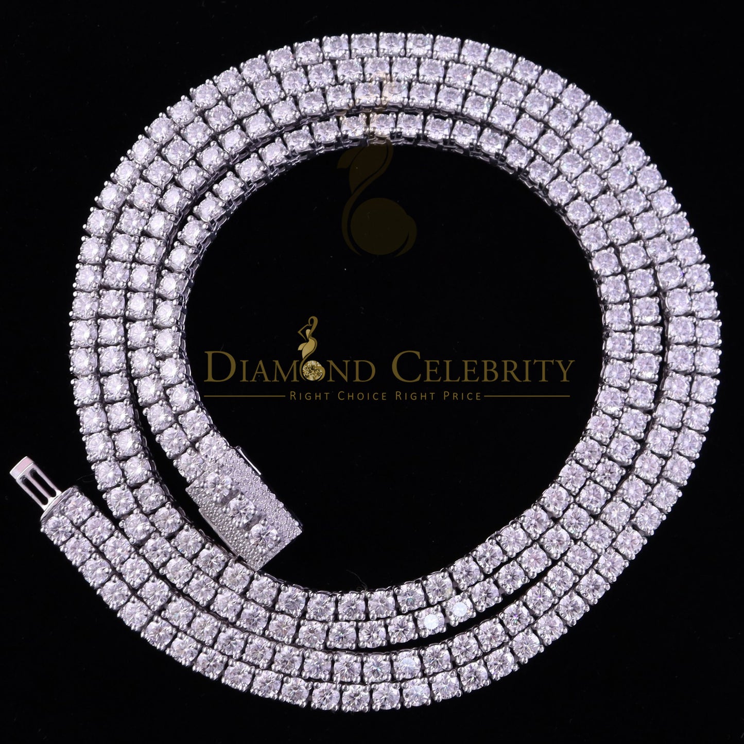 DiamondCelebritees Tennis Men's Necklace 925 Silver White 55ct Moissanite size 22inch & Width 4mm
