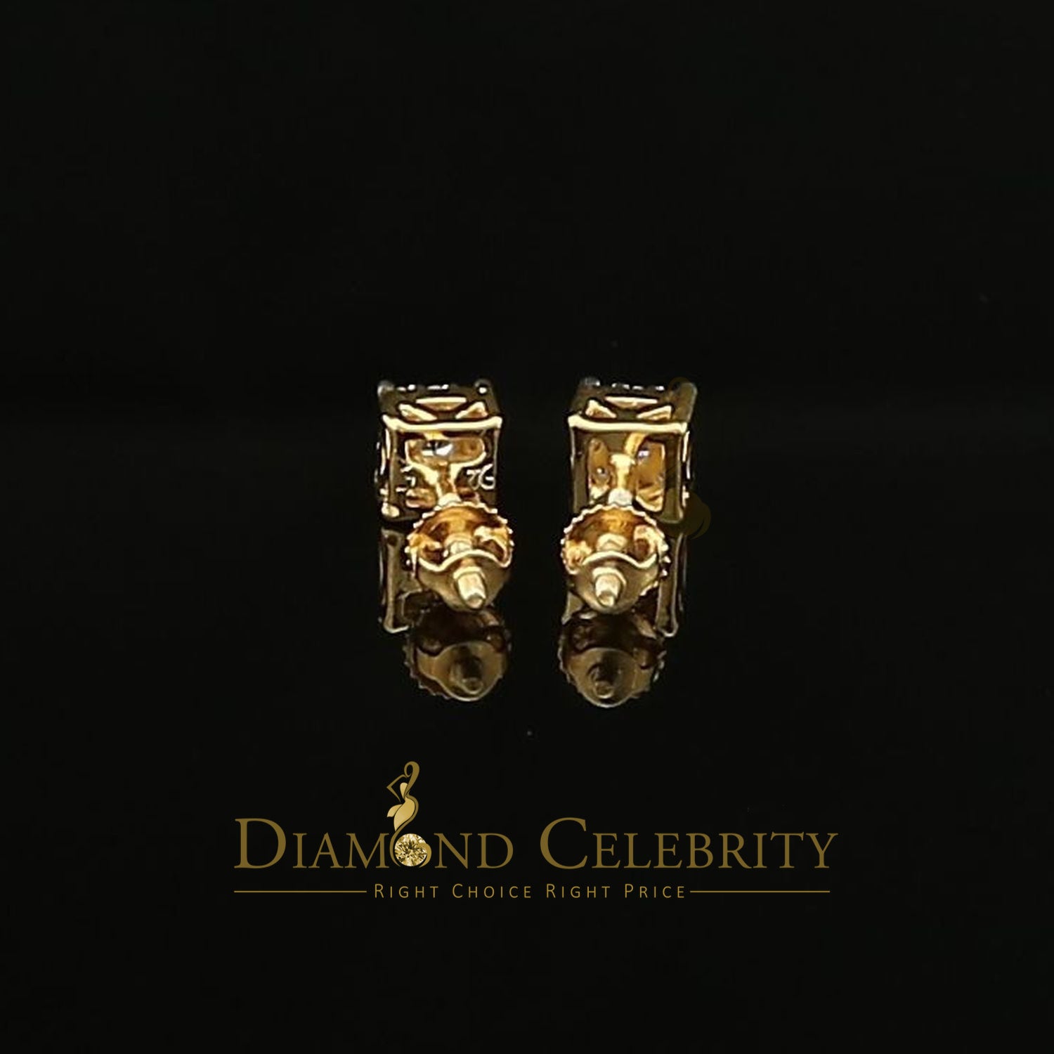 DiamondCelebritees  0.55ct Cubic Zirconia Hip Hop 925 Yellow Silver Women's & Men's Square Earrings