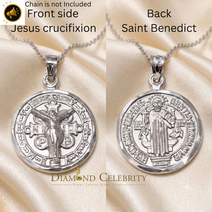 DiamondCelebritees Double Side Jesus & Benedict Men's/Women's Pendant Religious 925 Sterling Silver