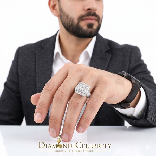 DiamondCelebritees Sterling 925 White Silver 4.50ct VVS D Baguette Moissanite Ring Size 10 Men's