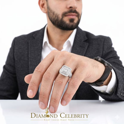 DiamondCelebritees Sterling 925 White Silver 4.50ct VVS D Baguette Moissanite Ring Size 10 Men's