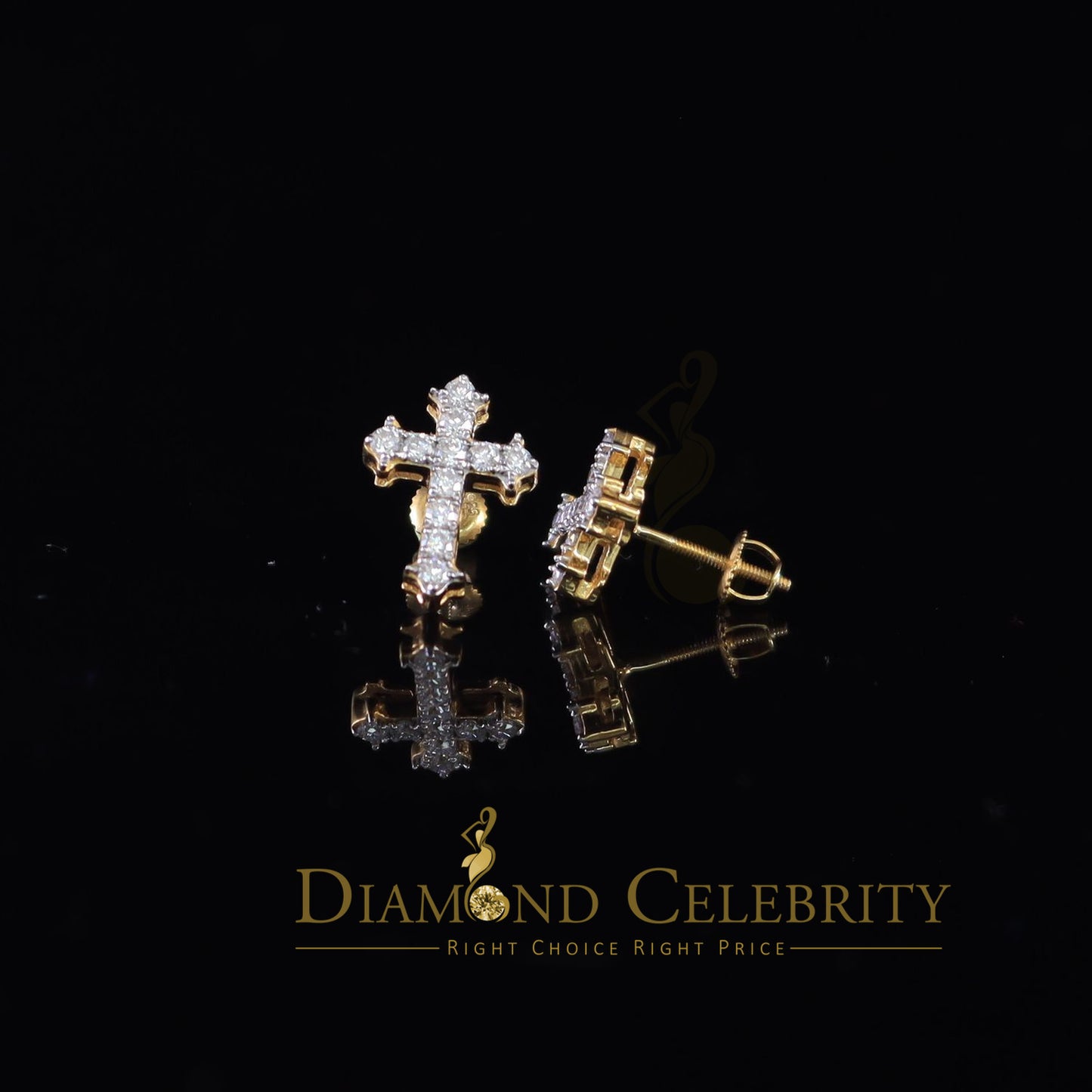 DiamondCelebritees 1.00ct Moissanite Yellow 925 Sterling Silver Women's Cross Earrings