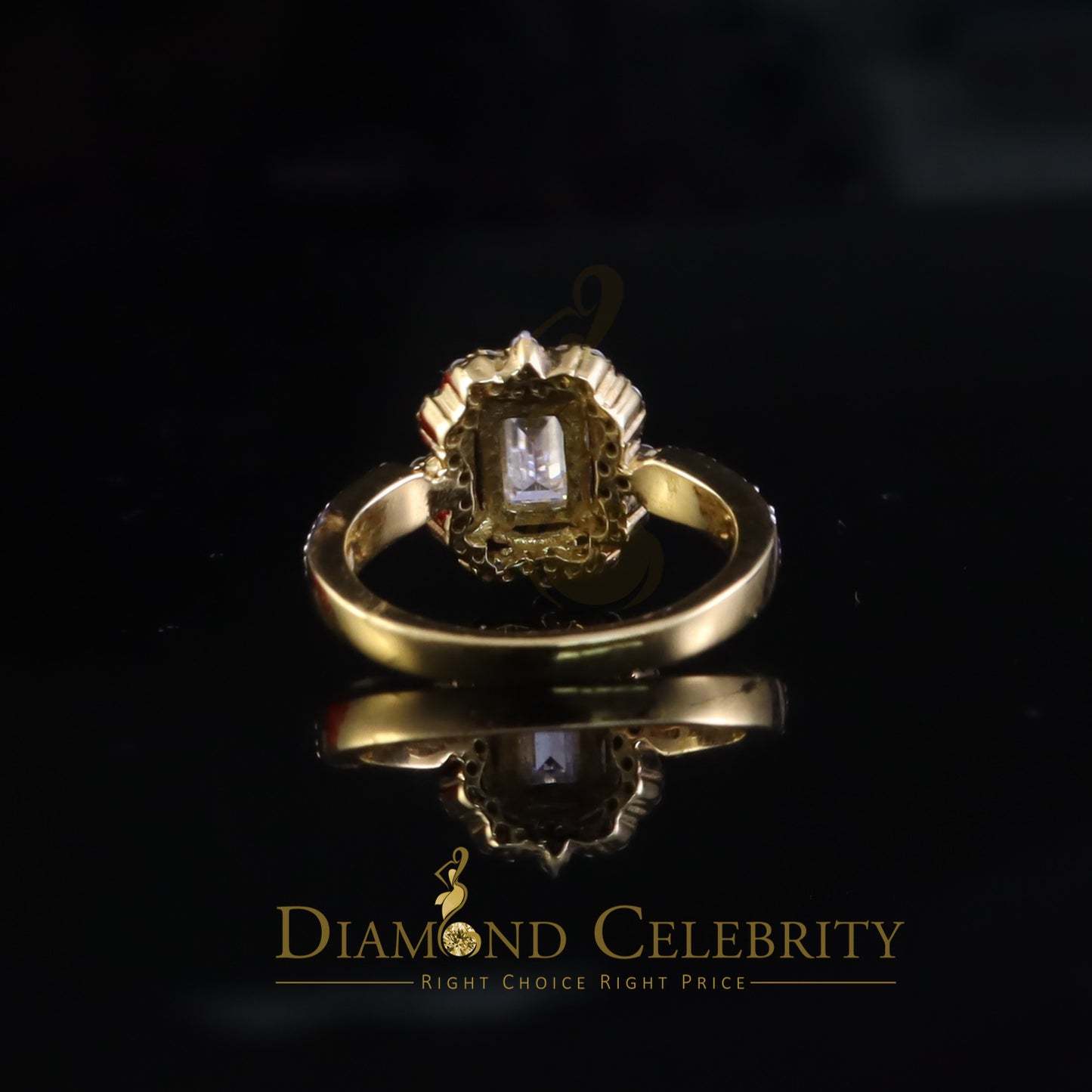 DiamondCelebritees Emerlard Cut 925 Yellow Silver 2.00ct VVS D Moissanite Enagement Lady Ring SZ 7