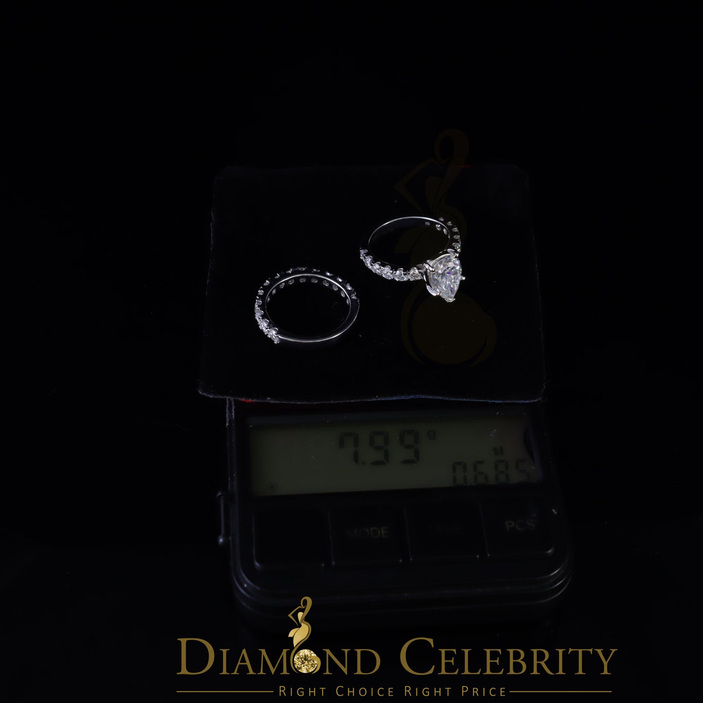 DiamondCelebritees 7.00ct Moissanite White Sterling Silver Men/ Women Bridal Ring Pear Shape Size 8