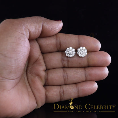 DiamondCelebritees  925 White Sterling Silver 2.88ct Cubic Zirconia Women's Hip Hop Floral Earrings