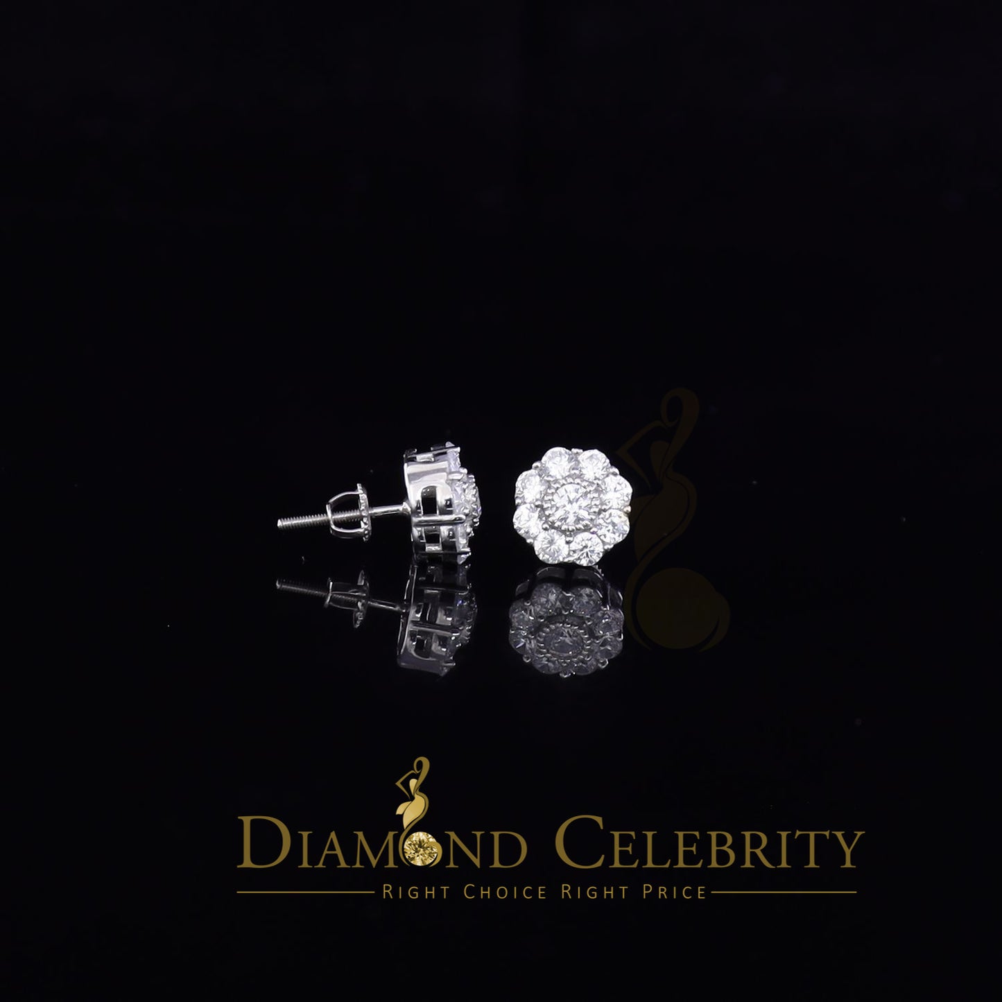 DiamondCelebritees  925 White Sterling Silver 2.88ct Cubic Zirconia Women's Hip Hop Floral Earrings
