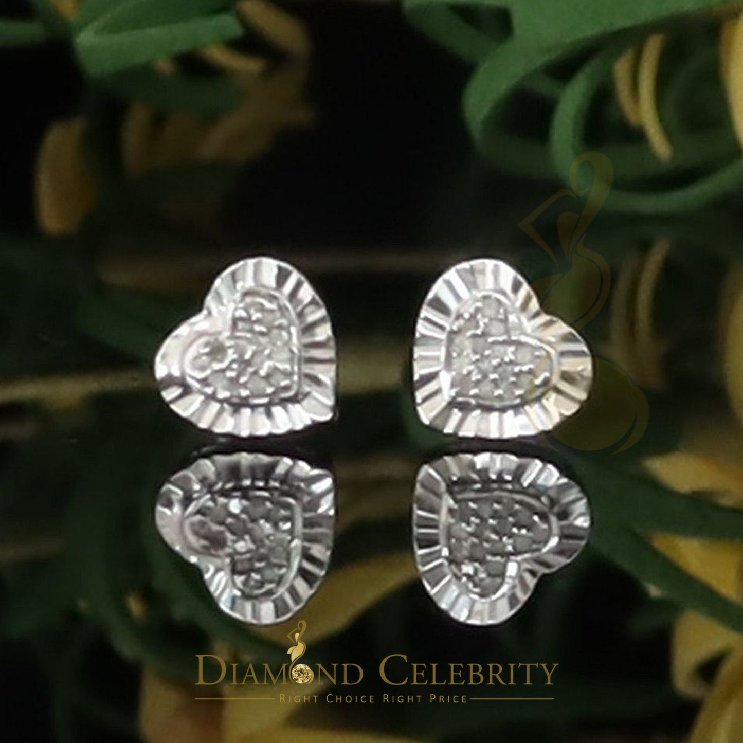 DiamondCelebritees Aretes Para Hombre Heart 925 White Silver 0.10ct Diamond Women & Men Earrings