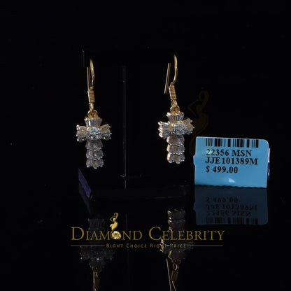 DiamondCelebritees 1.00ct Moissanite Yellow 925 Silver Women's Dangling Cross Fish Hook Earrings