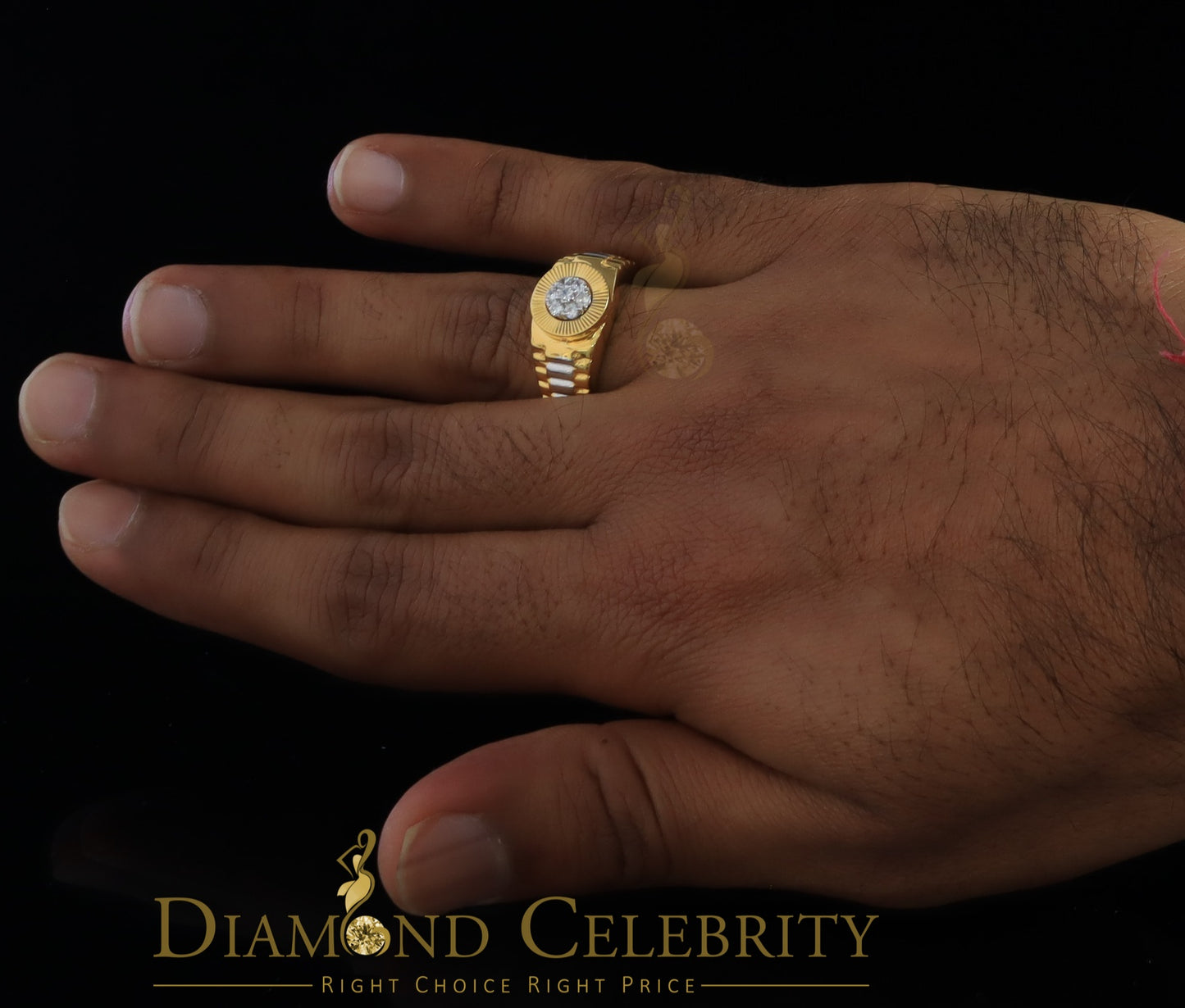 DiamondCelebritees Men's 0.30ct Cubic Zirconia Yellow Silver Heavy Look Round Ring SZ 9