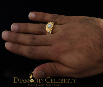DiamondCelebritees Men's 0.30ct Cubic Zirconia Yellow Silver Heavy Look Round Ring SZ 9