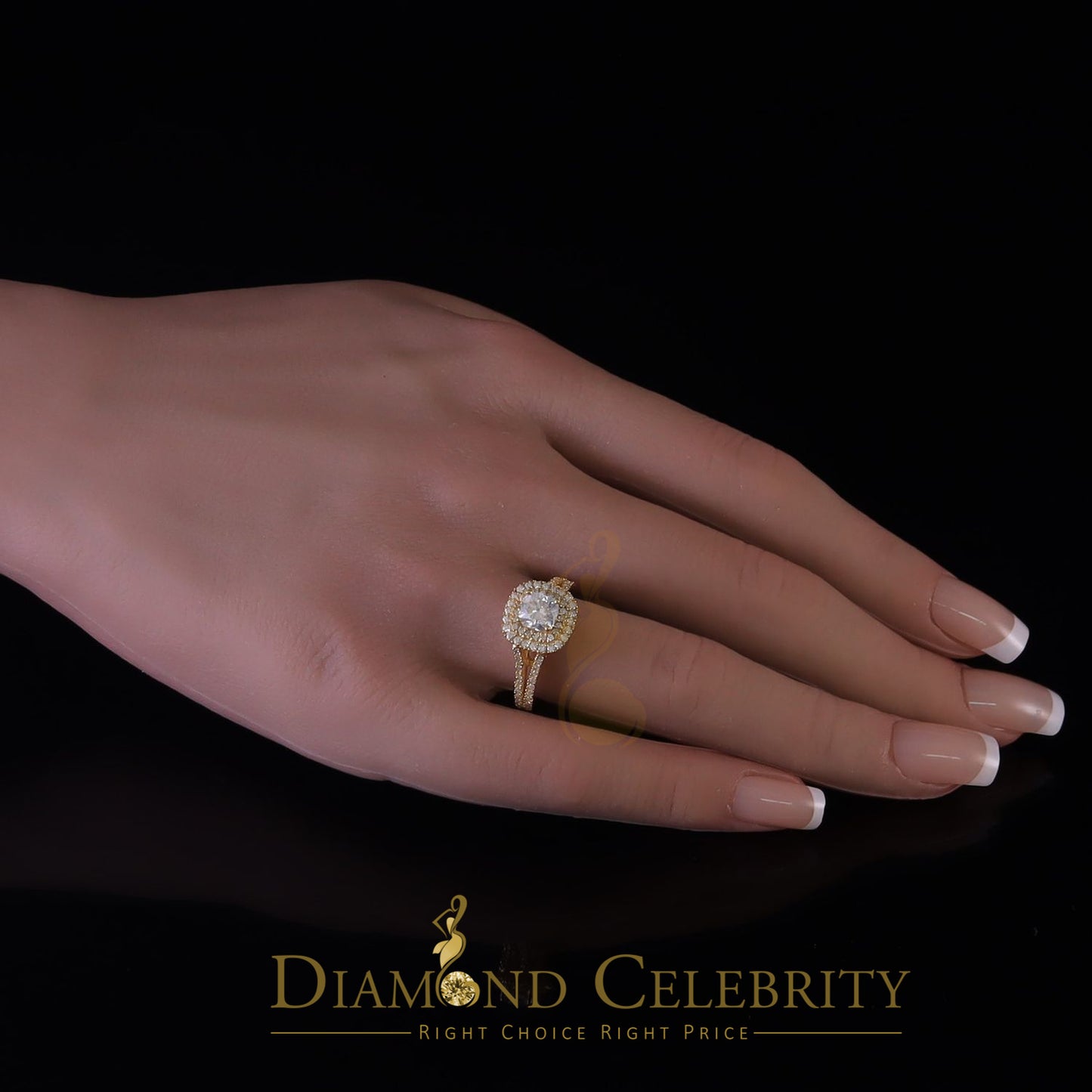 King Of Blings  10K Yellow Gold 2.00CT 'VVS' 'FL' D clr Cushion Cut Moissonite Womens Ring S/7