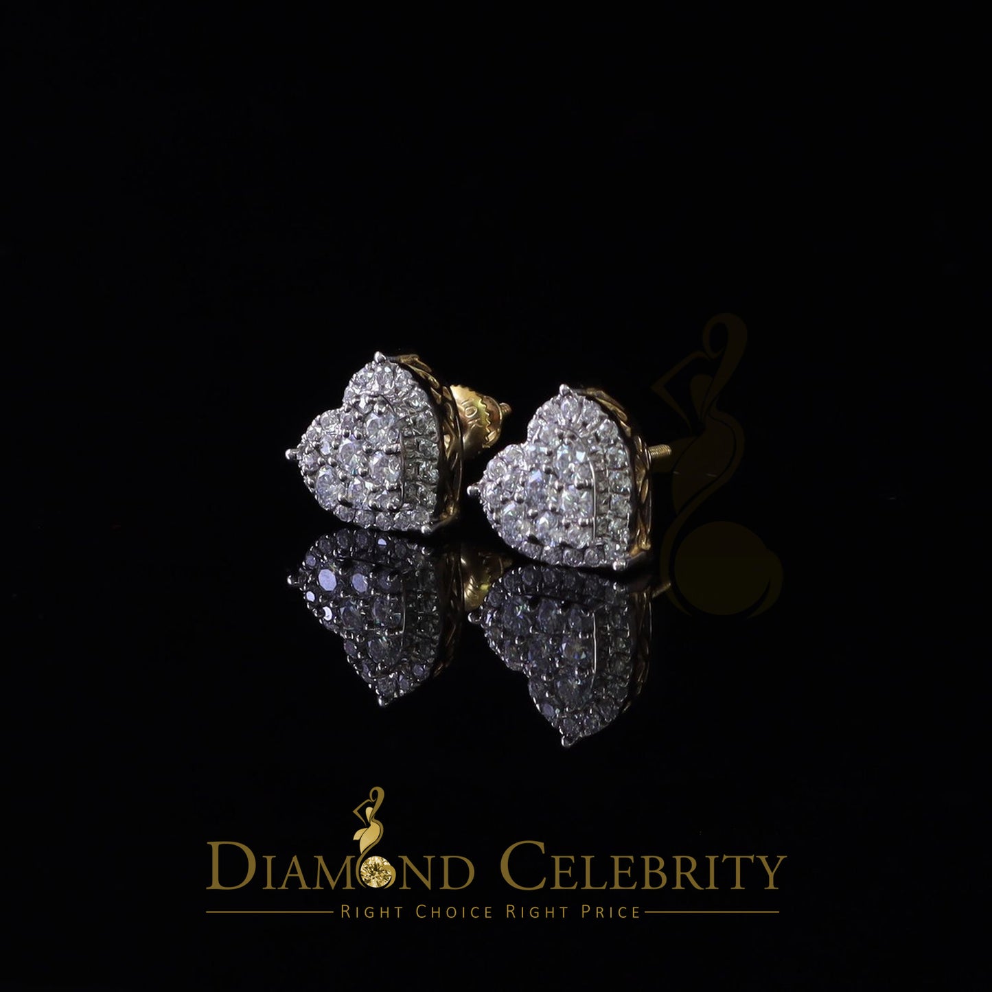 DiamondCelebritees Genuine 1.10ct Vvs 'D' Color Moissanite Heart Earring 10k Real Yellow Gold