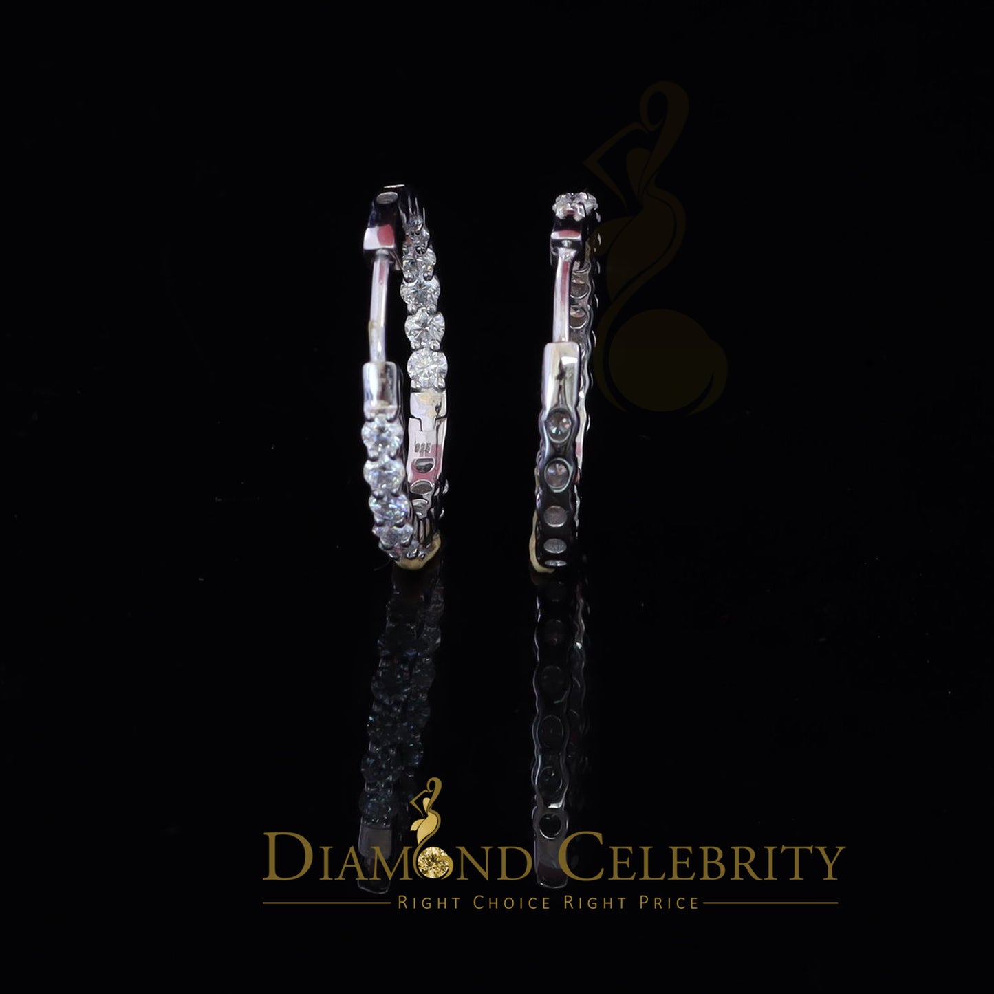Diamondcelebritees 4.00ct Moissanite White 925 Sterling Silver Women's In and Out Hoop Earrings