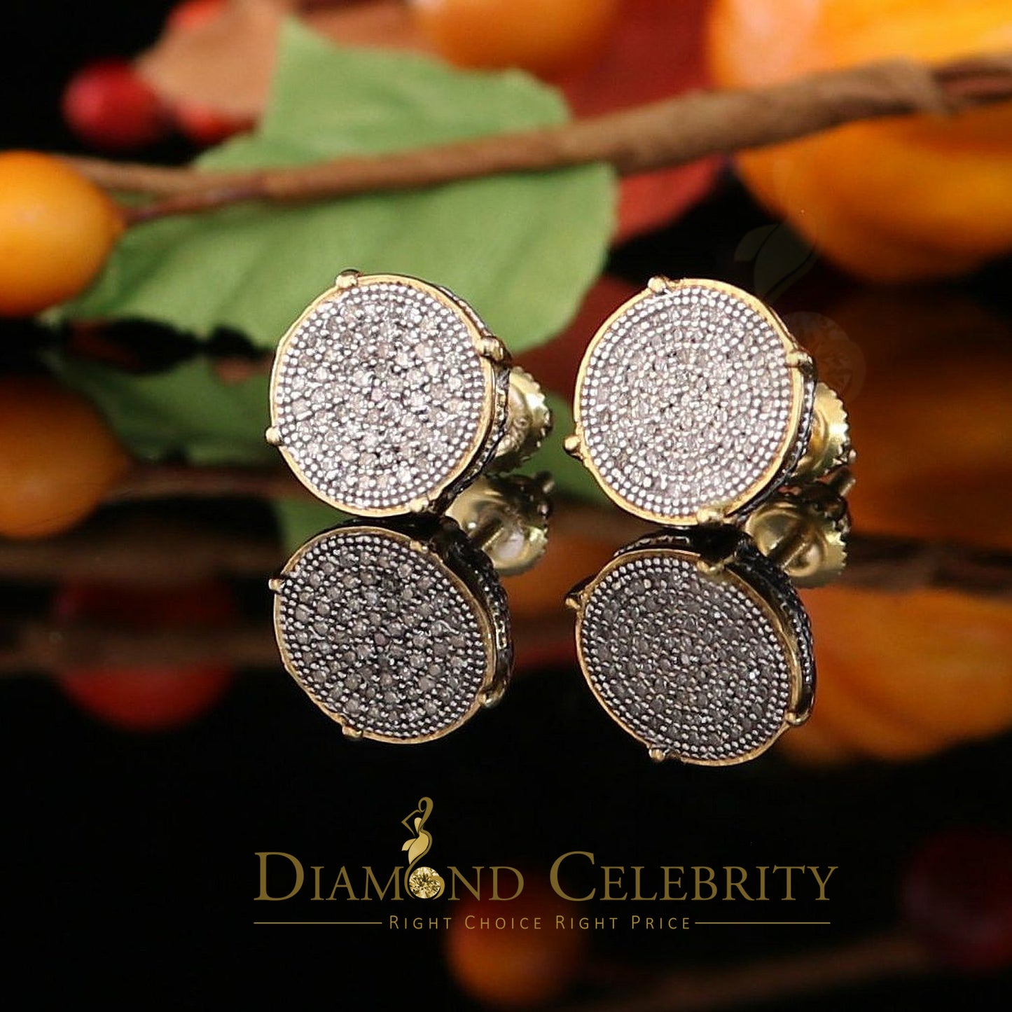 DiamondCelebritees 925 Sterling Silver 0.30ct Real Diamond For Women's/ Men's Yellow Round Earrings