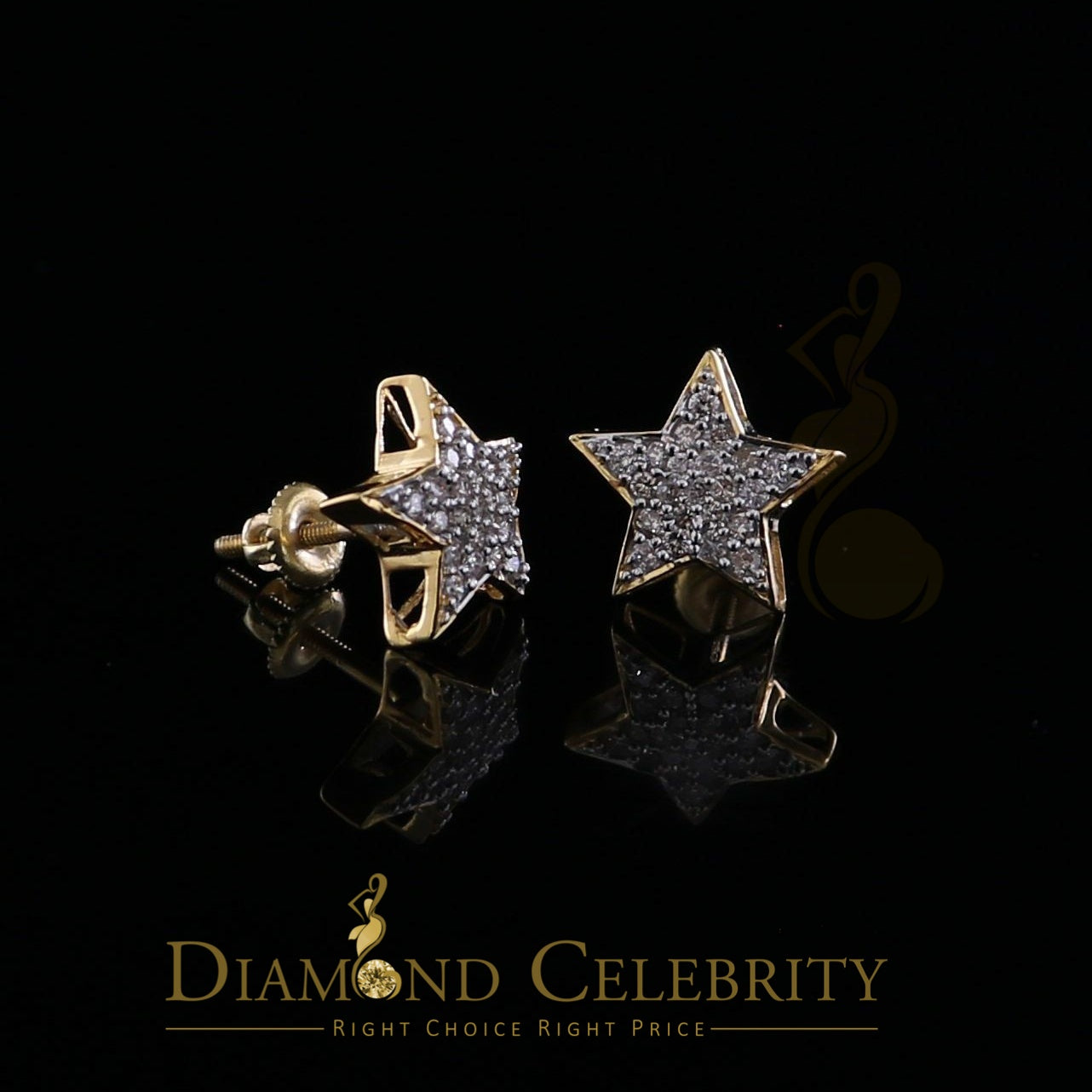 DiamondCelebritees 10K Real Yellow Gold Real Diamond 0.50CT Men's/Women's shape Star Stud Earrings