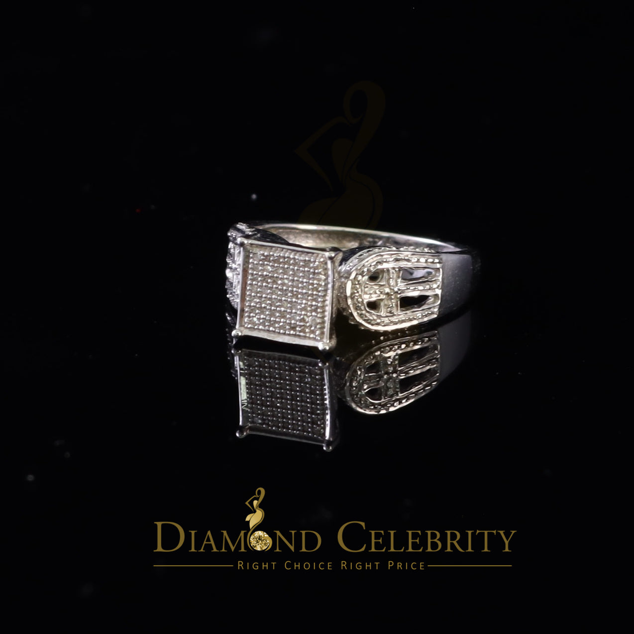 DiamondCelebritees 0.10CT Real Diamond 925 White Silver Engagement Womens Square Ring SZ 7