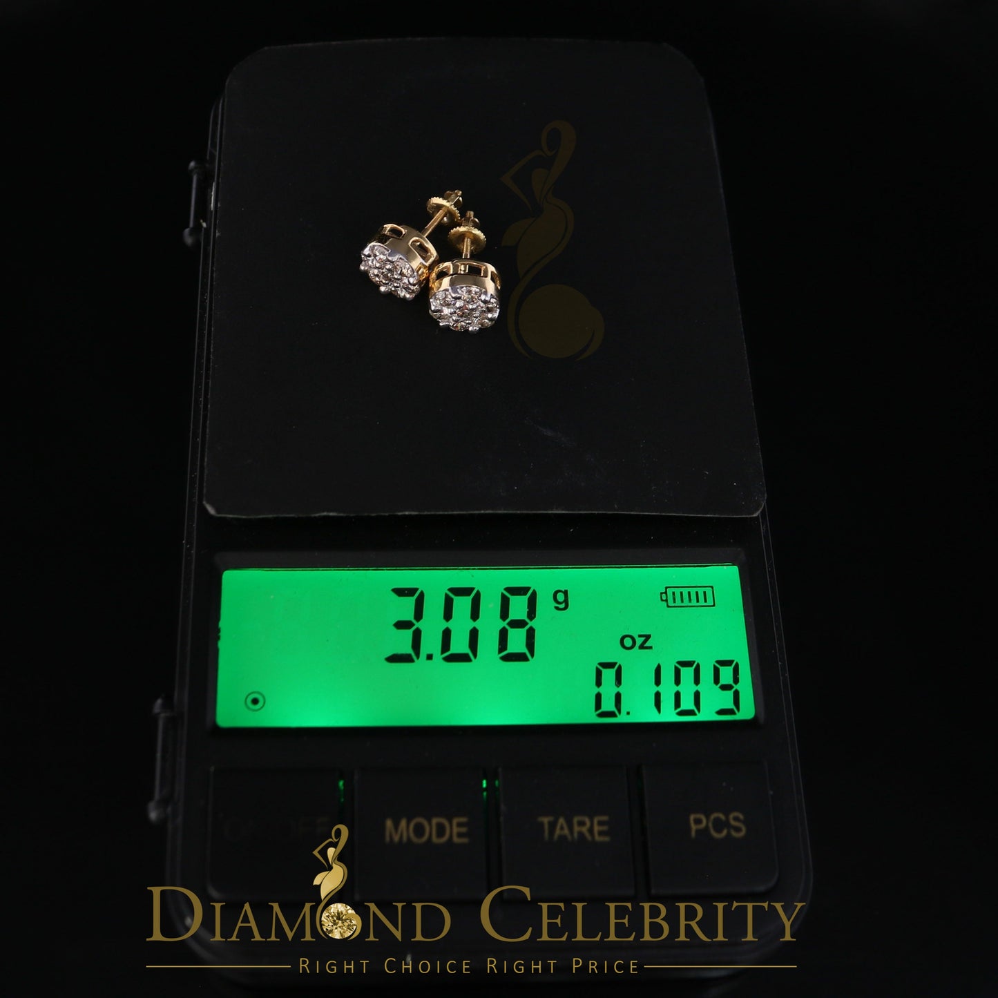 DiamondCelebritees 1.25CT Real Diamond with 10K Real Yellow Gold Men's/Women's Stud Earrings
