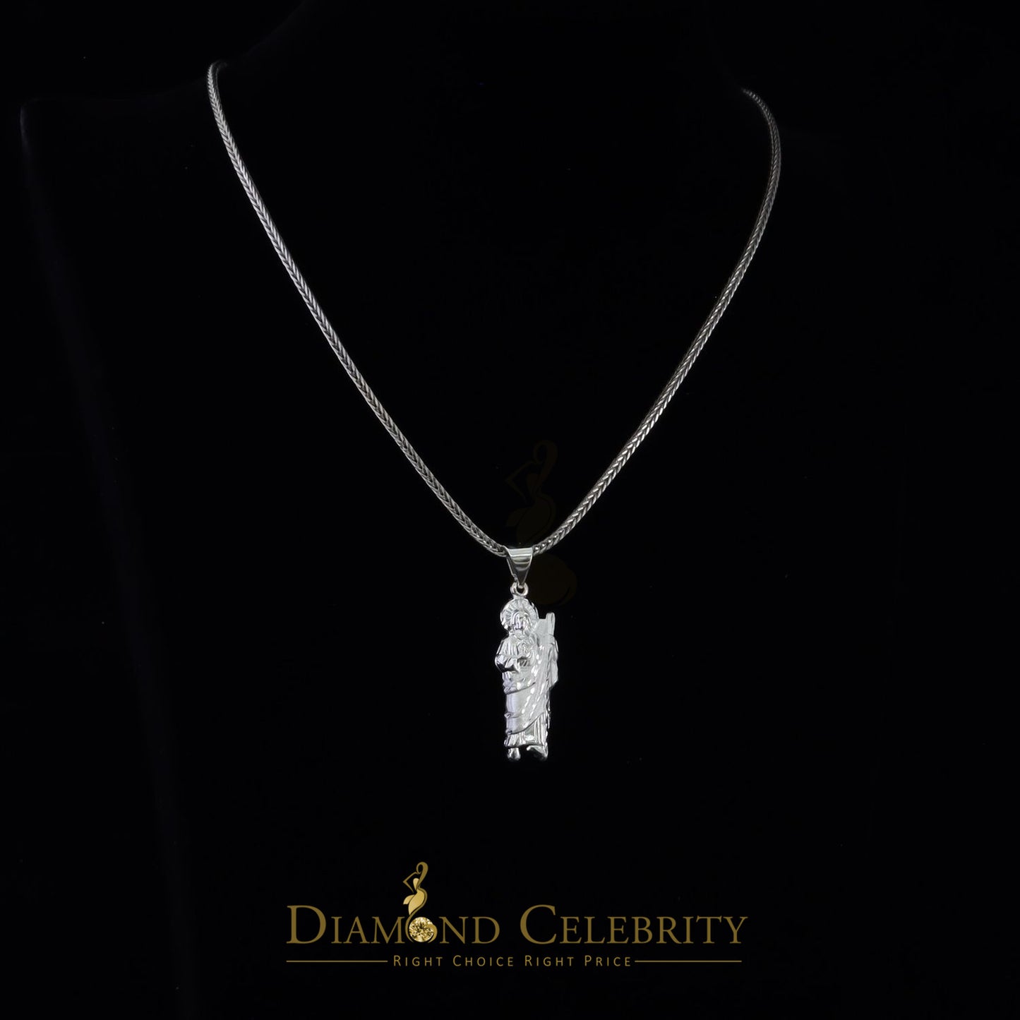 DiamondCelebritees 925 Sterling Silver Men's/Women's Saint Jude Figure Pendant White Religious