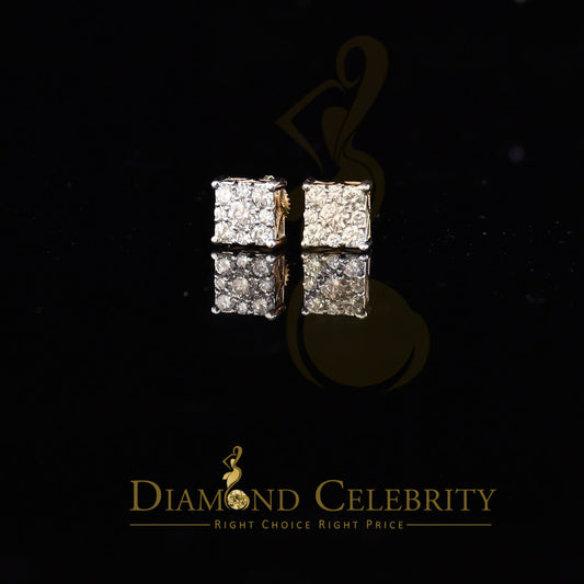 DiamondCelebritees 10K Real Yellow Gold with Real 1.50ct Diamonds Square Stud Earrings