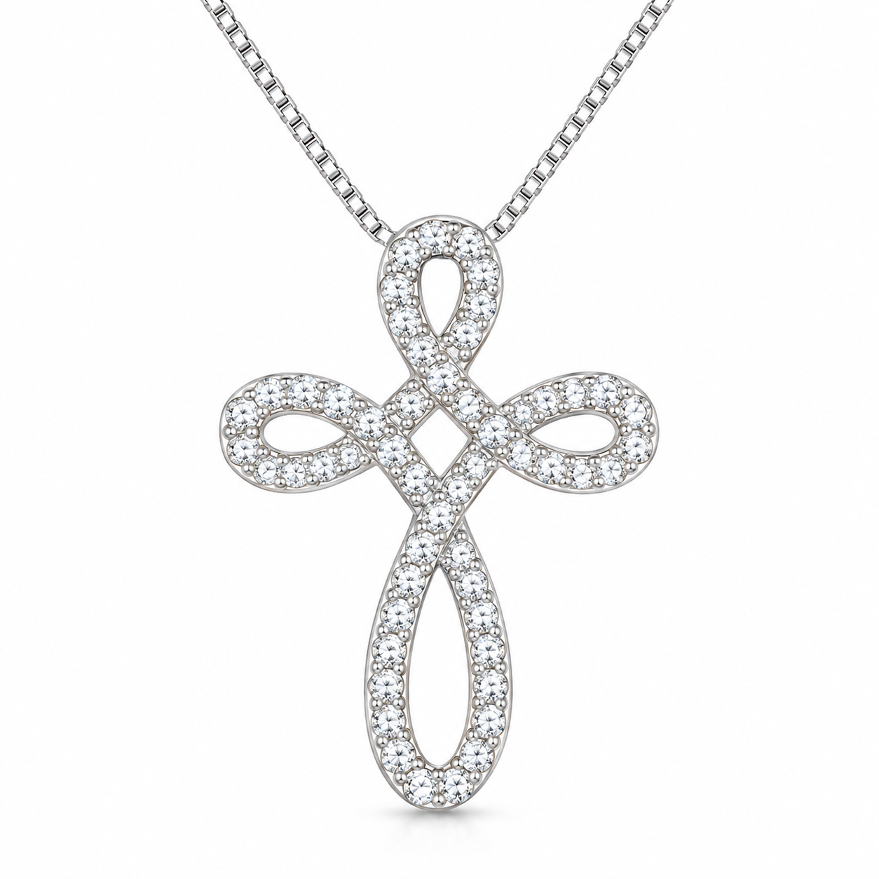 DiamondCelebritees 925 Silver White 1inch Infinity-Style Openwork Pendant W/ 1.25ct Cubic Zirconia