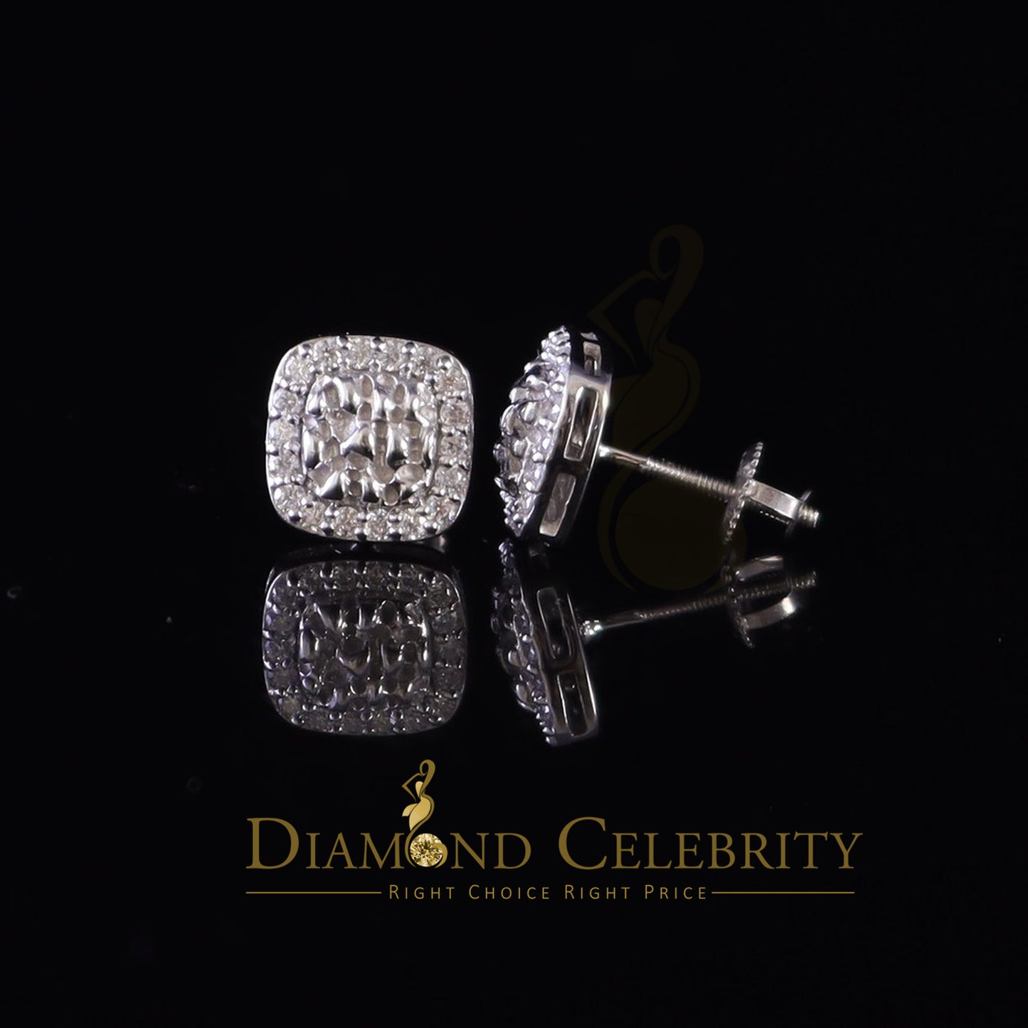 Diamondcelebritees 1.00ct Moissanite White 925 Silver Womens Round Edge Square Shape Nugget Earring