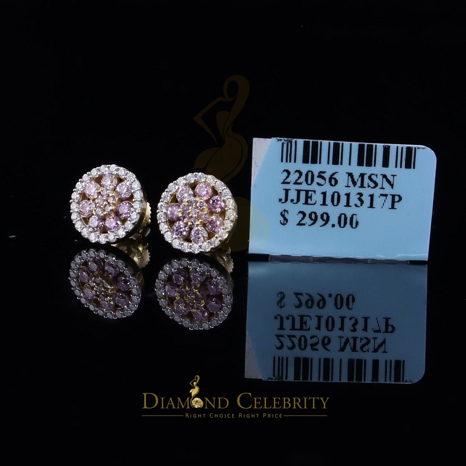 DiamondCelebritees Women's 925 Silver Yellow 0.66ct VVS 'D' Pink Moissanite Round Stud Earrings