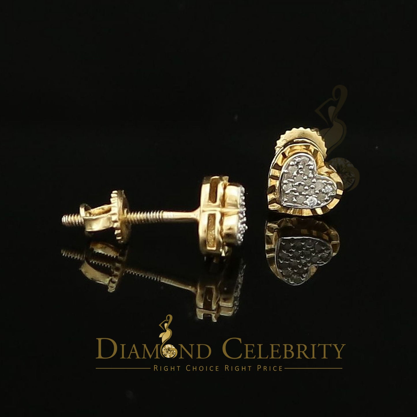 DiamondCelebritees Aretes Para Hombre Heart 925 Yellow Silver 0.10ct Diamond Women & Men Earrings