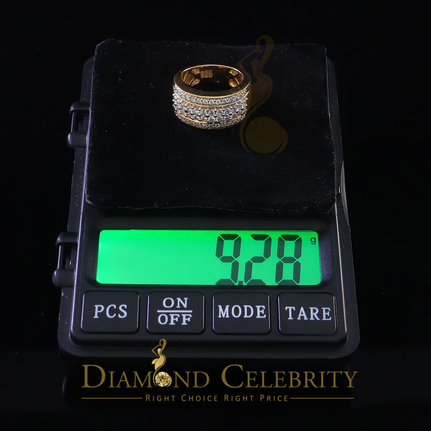 DiamondCelebritees 925 Sterling Yellow Silver 6.00ct Cubic Zirconia Round For Men's Ring Size 8