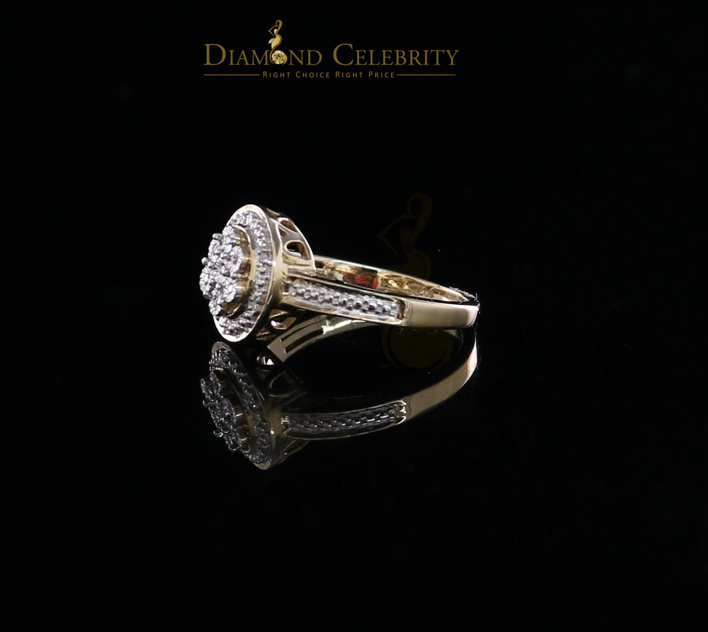 DiamondCelebritees 0.60CT Real Diamond Womens 925 Sterling Silver Yellow Ring Size 7 Round Shape