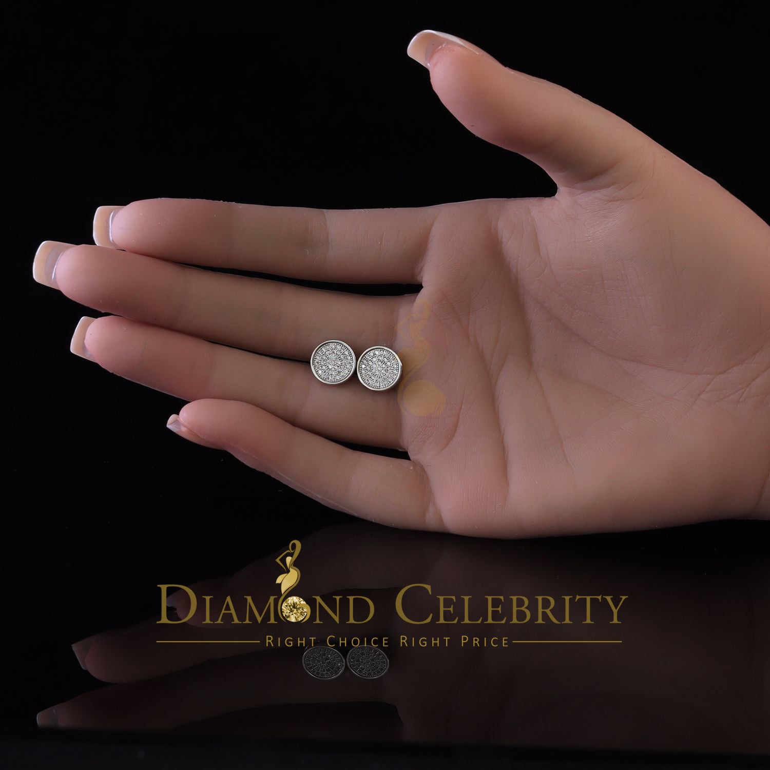 DiamondCelebritees  0.78ct Cubic Zirconia 925 Yellow Silver Women's & Men's Hip Hop Round Earrings