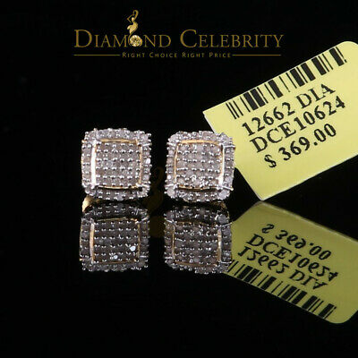 DiamondCelebritees 0.25ct Diamond 925 Silver Yellow Square Earring For Men's / Women's