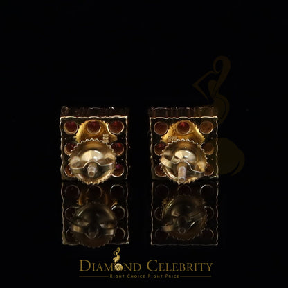 DiamondCelebritees 925 Silver Yellow 2.25ct VVS D Pink Moissanite Men/Women's Square Stud Earrings