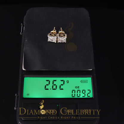 DiamondCelebritees 10K Real Yellow Gold with Real 1.50ct Diamonds Square Stud Earrings