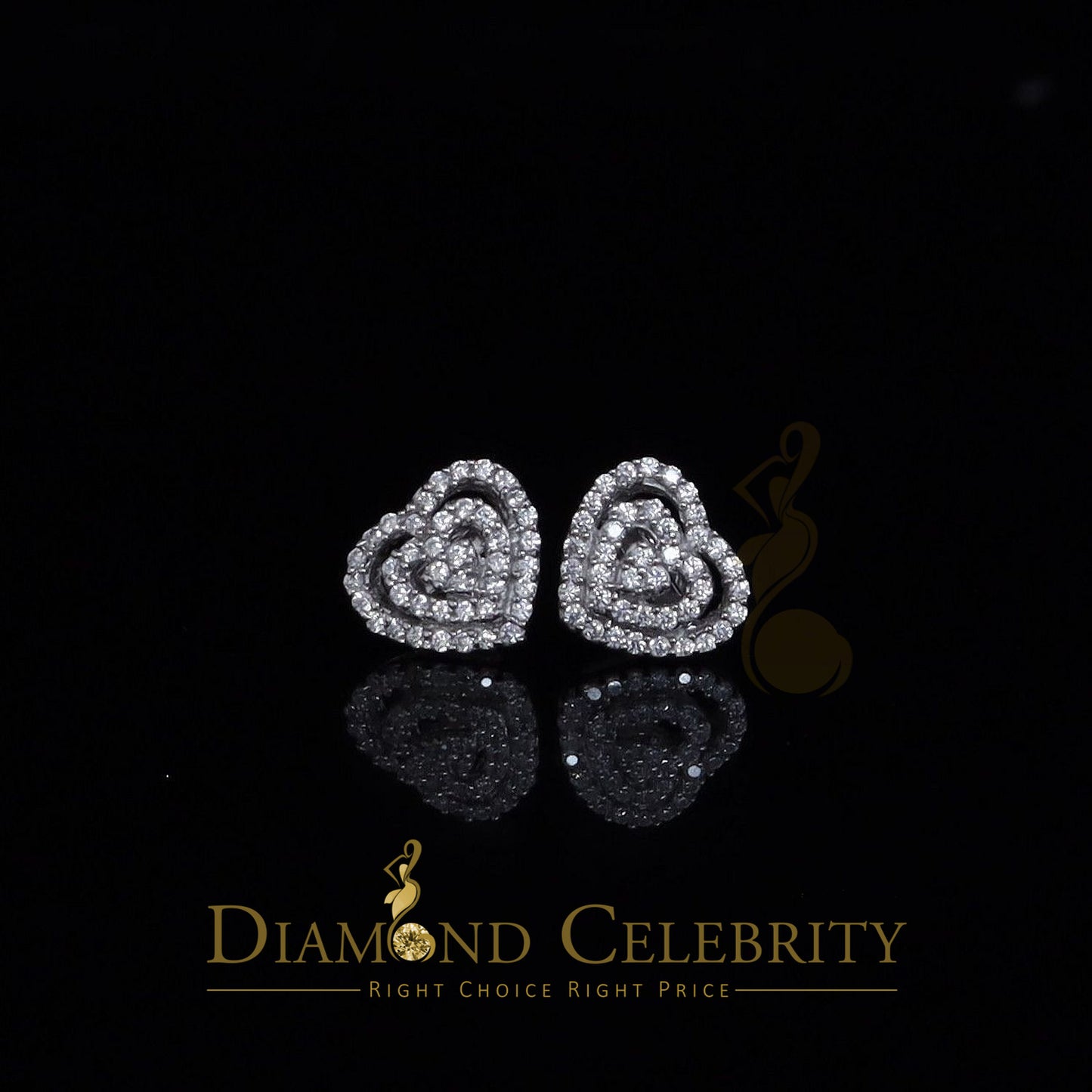 DiamondCelebritees  1.07ct Cubic Zirconia 925 White Sterling Silver Women's Hip Hop Heart Earrings