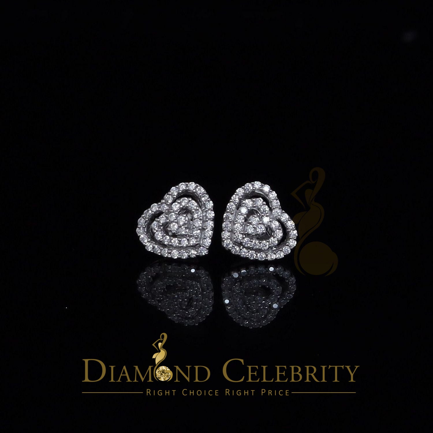 DiamondCelebritees  1.07ct Cubic Zirconia 925 White Sterling Silver Women's Hip Hop Heart Earrings