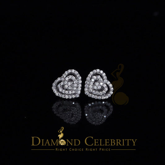 DiamondCelebritees  1.07ct Cubic Zirconia 925 White Sterling Silver Women's Hip Hop Heart Earrings