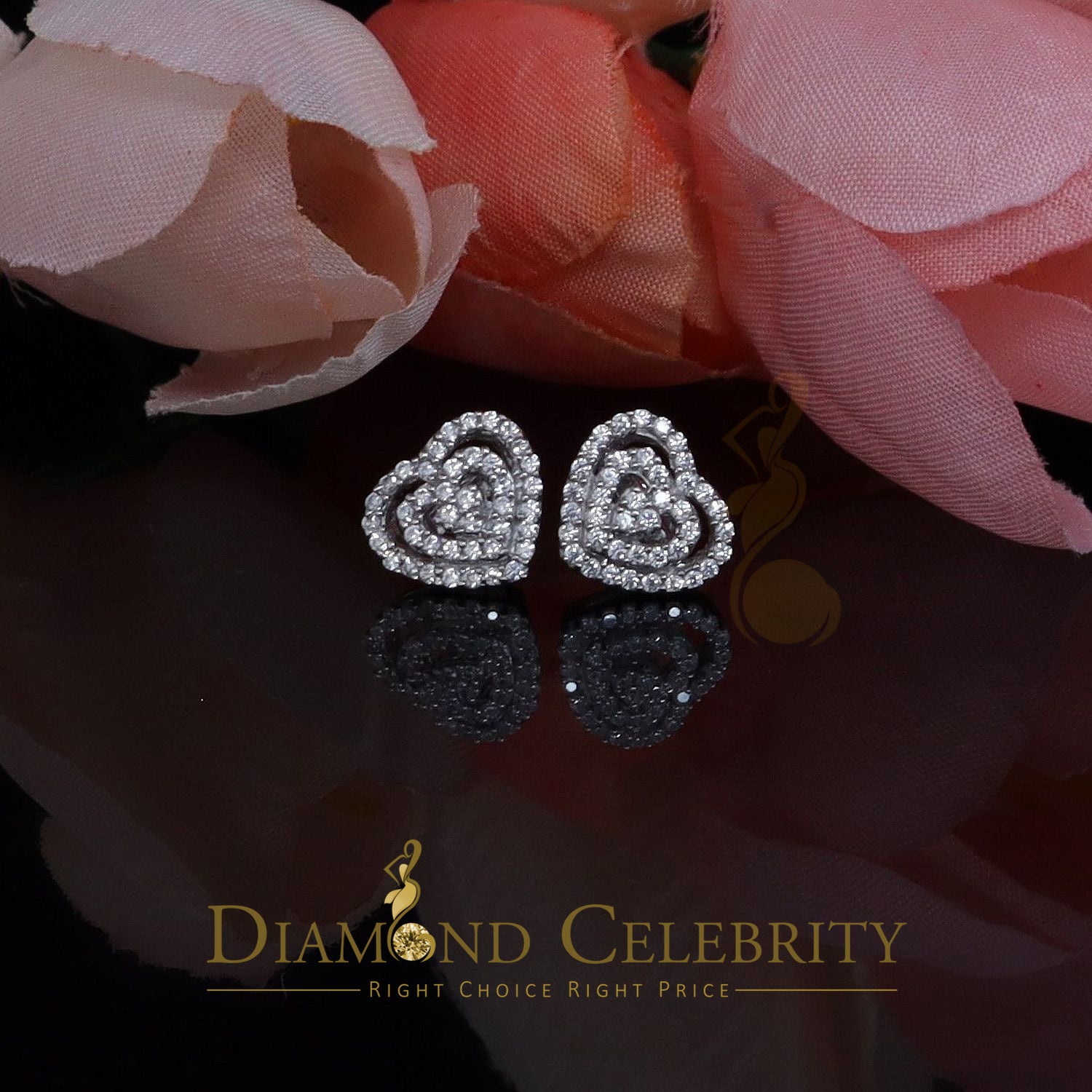DiamondCelebritees  1.07ct Cubic Zirconia 925 White Sterling Silver Women's Hip Hop Heart Earrings