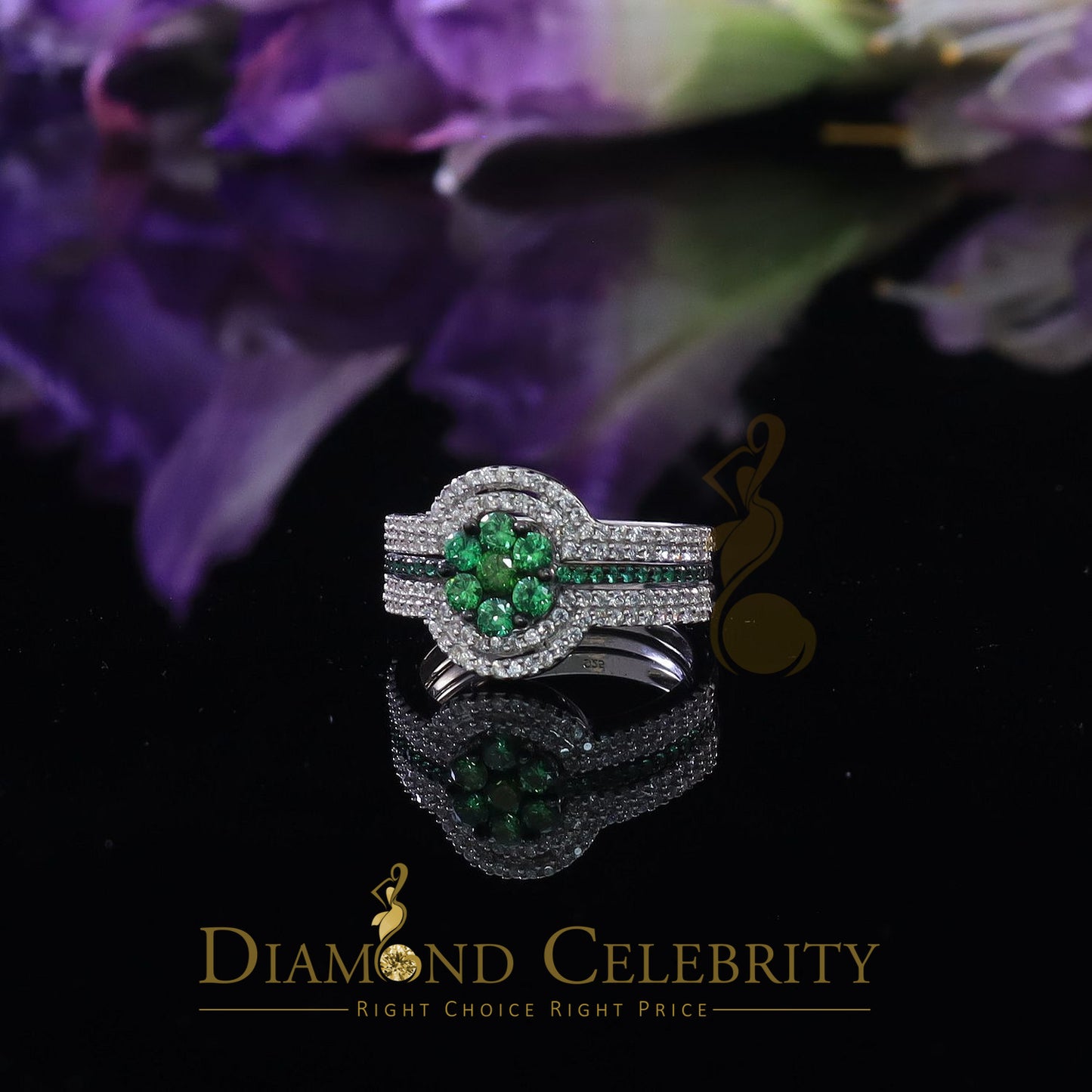 DiamondCelebritees 925 Sterling White Silver 2.50ct Floral Shape Cubic Zirconia Women's Ring Size 7