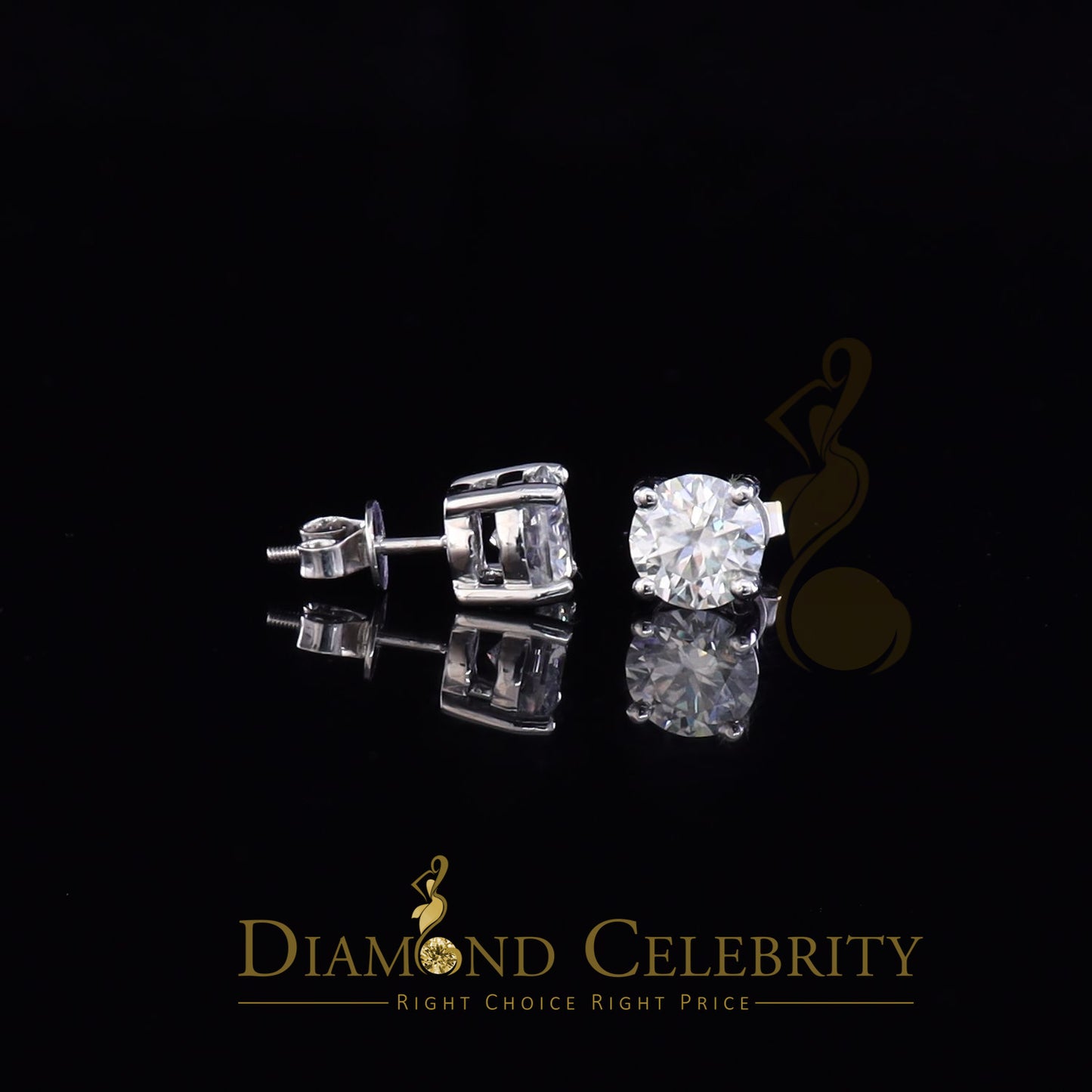 DiamondCelebritees 10k Real White Gold with 3.50ct Round VVS 'D' Color Moissanite Stud Earrings