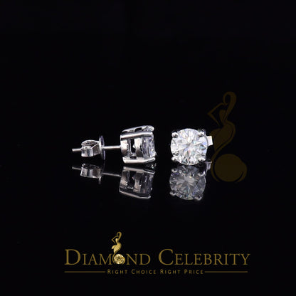 DiamondCelebritees 10k Real White Gold with 3.50ct Round VVS 'D' Color Moissanite Stud Earrings