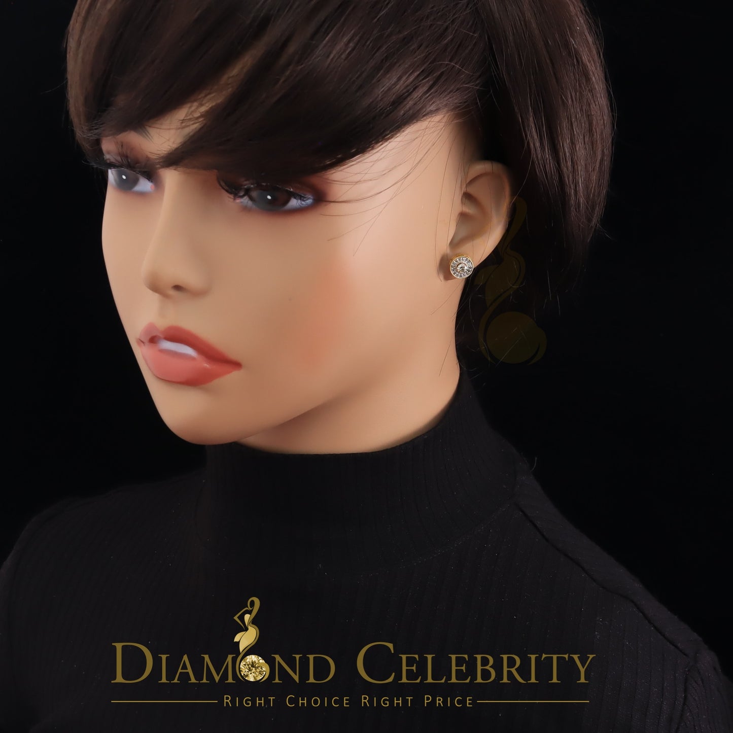 DiamondCelebritees Real 10k Yellow Gold Round Stud 0.50ct Earrings with Real Diamonds