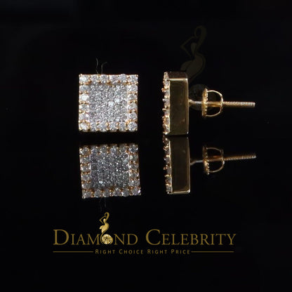 DiamondCelebritees 925 Yellow Silver 0.80ct VVS 'D' Moissanite Square Stud Earring Men's/Womens
