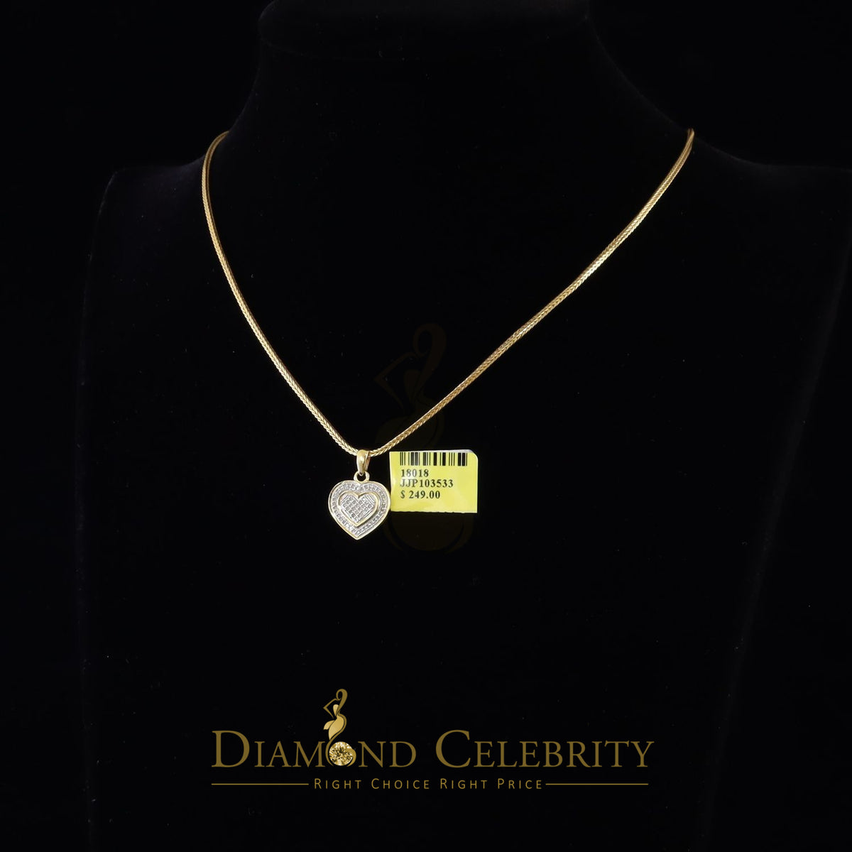 DiamondCelebritees  Real 0.25ct Diamond 925 Sterling Silver HEART Charm Necklace Pendant in Yellow